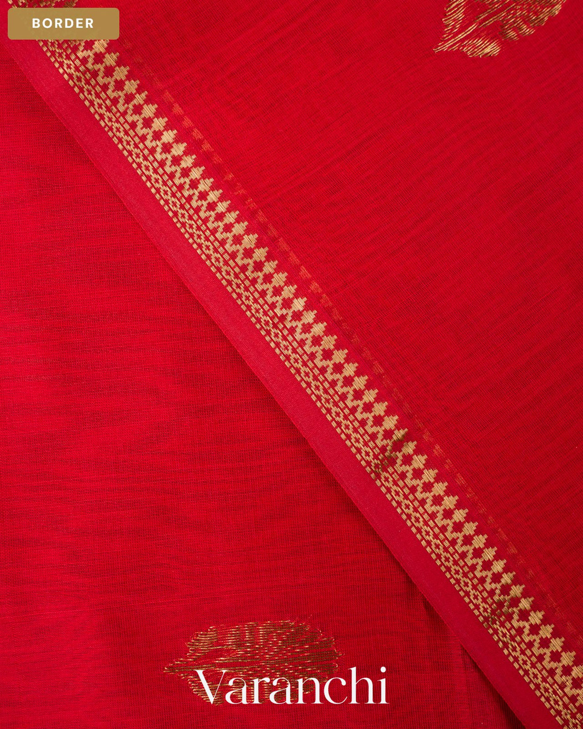 Bright Red Pure Maheshwari Silk Cotton Handloom Saree — Border