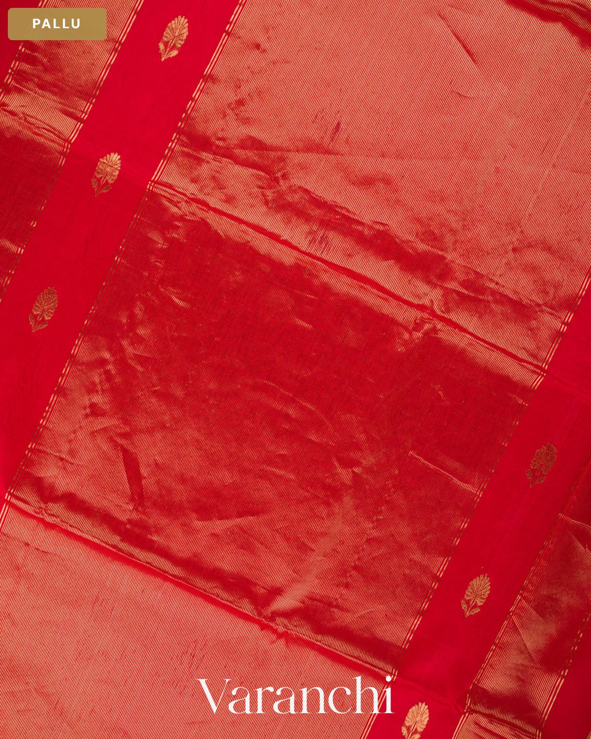 Bright Red Pure Maheshwari Silk Cotton Handloom Saree — Pallu