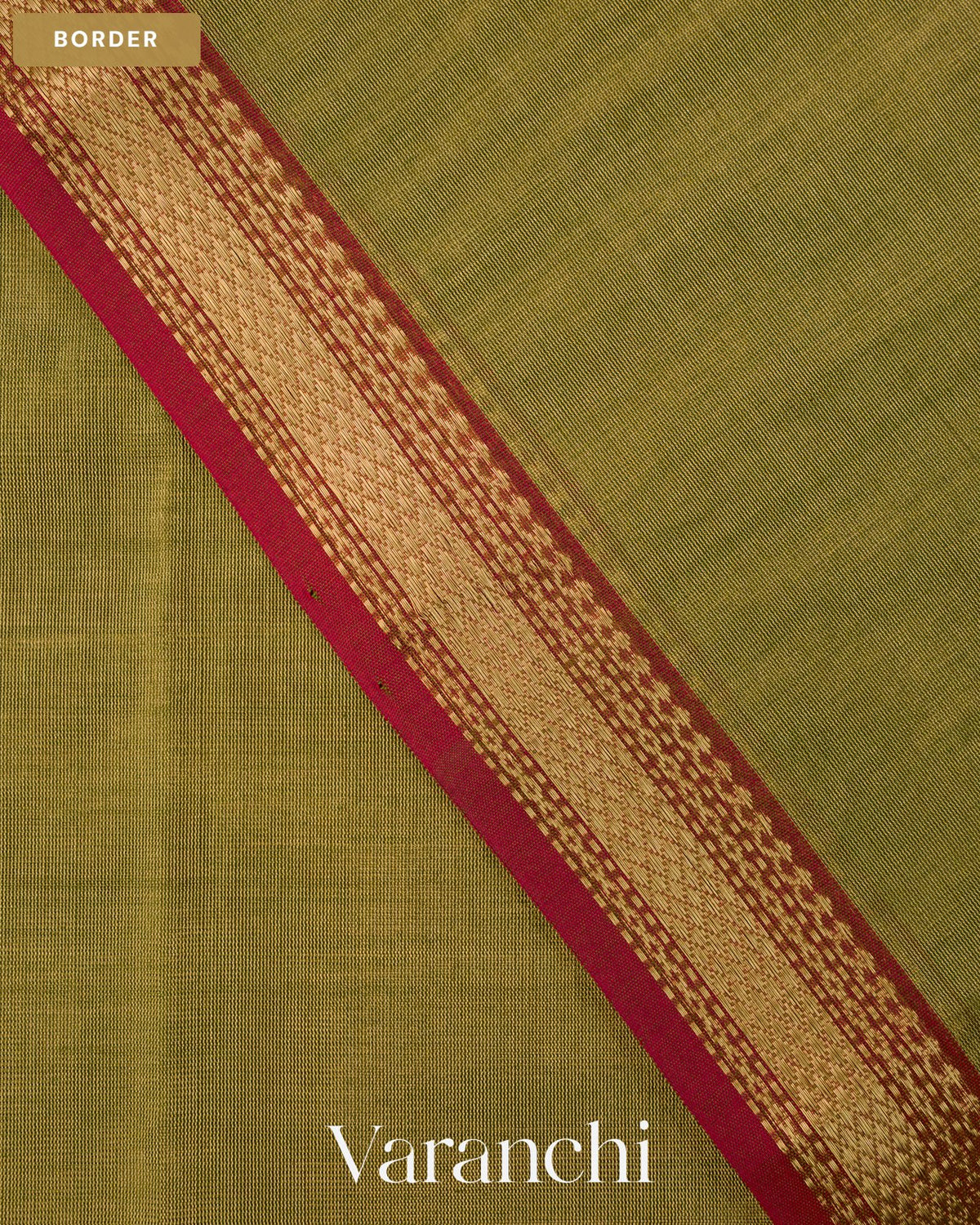 Mehandi Green Pure Maheshwari Silk Cotton Handloom Saree — Border