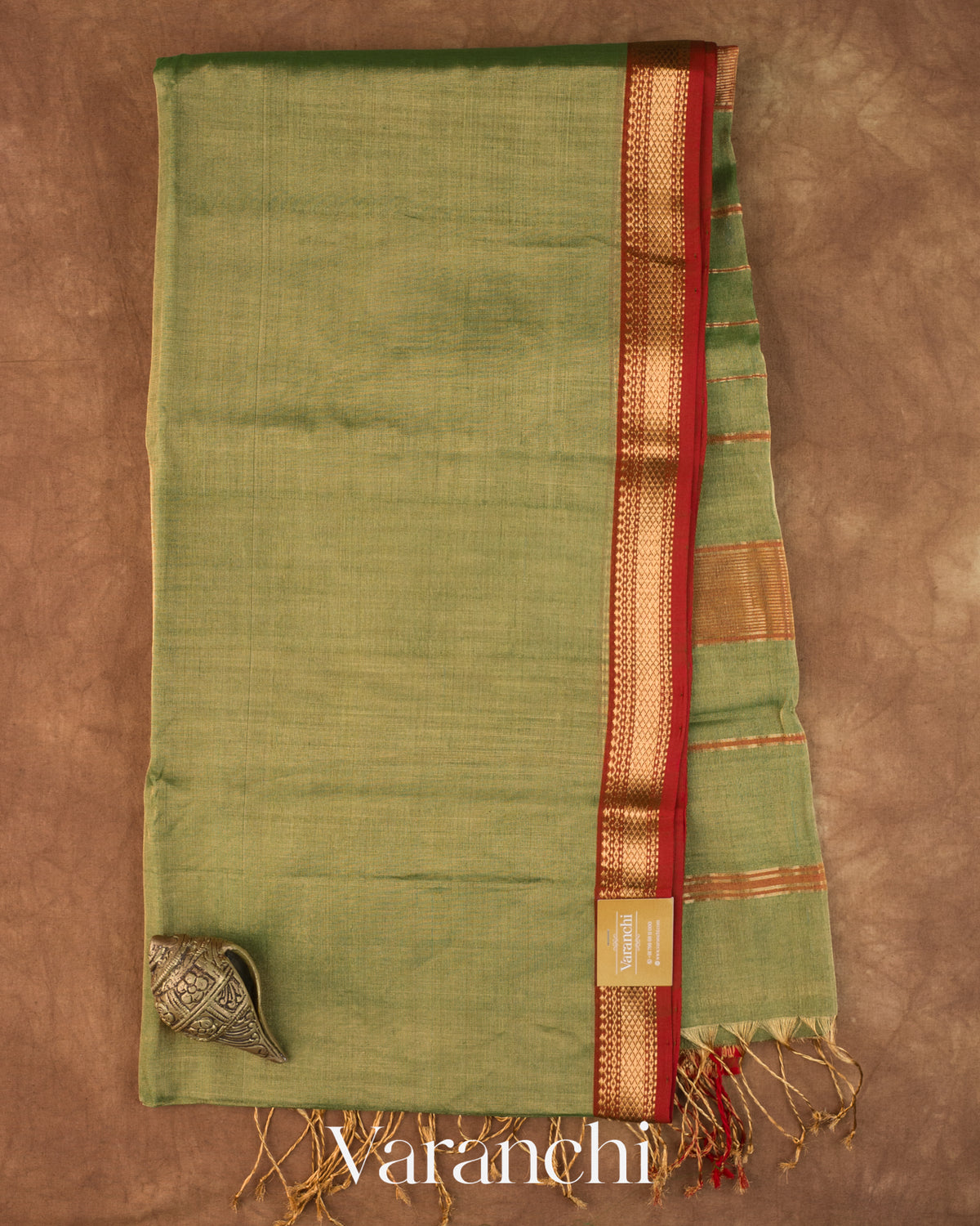 Mehandi Green Pure Maheshwari Silk Cotton Handloom Saree — Full Saree