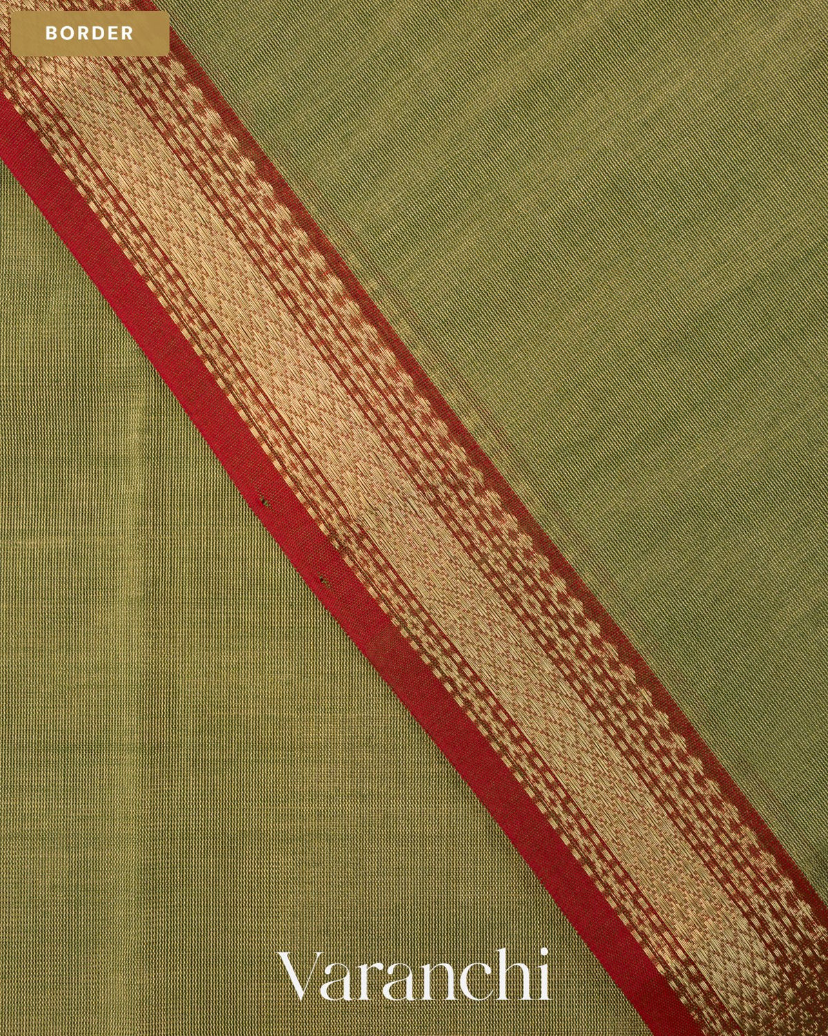 Mehandi Green Pure Maheshwari Silk Cotton Handloom Saree — Border