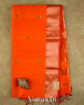 Orange Pure Maheshwari Silk Cotton Handloom Saree — Full Saree