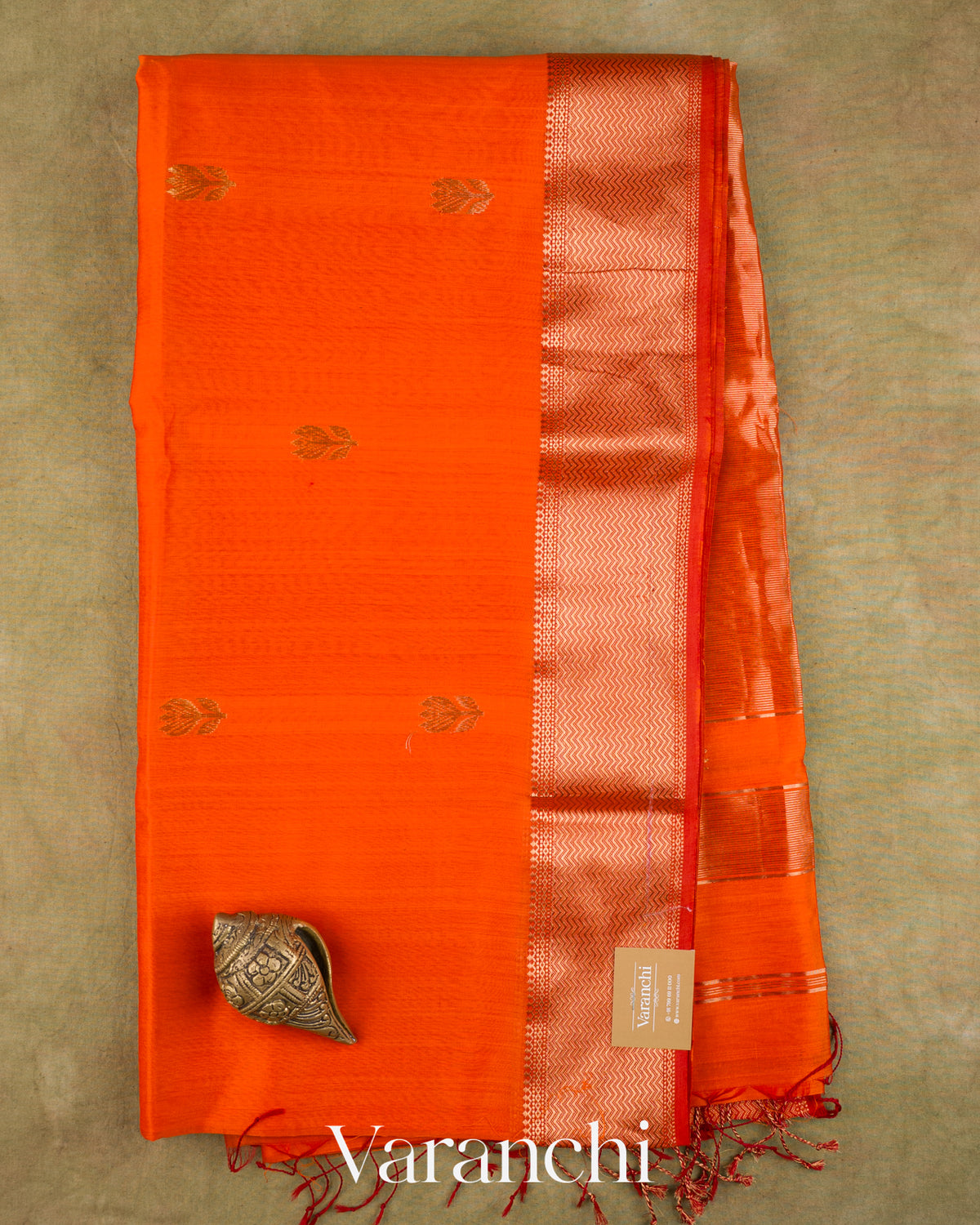 Orange Pure Maheshwari Silk Cotton Handloom Saree — Full Saree
