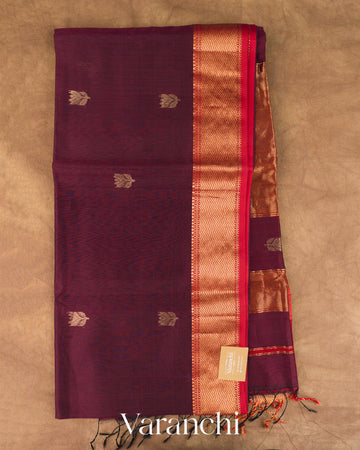 Wine Maroon Pure Maheshwari Silk Cotton Handloom Saree