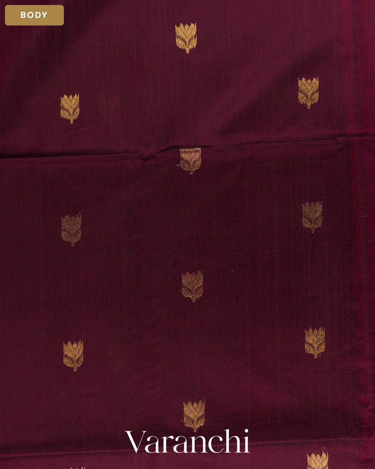Wine Maroon Pure Maheshwari Silk Cotton Handloom Saree — Body