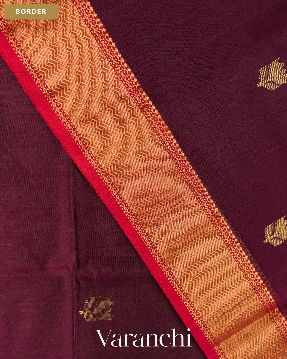Wine Maroon Pure Maheshwari Silk Cotton Handloom Saree — Border