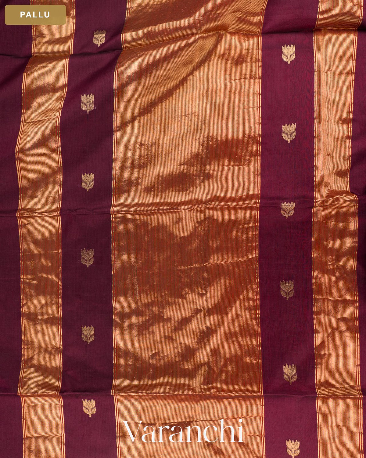 Wine Maroon Pure Maheshwari Silk Cotton Handloom Saree — Pallu