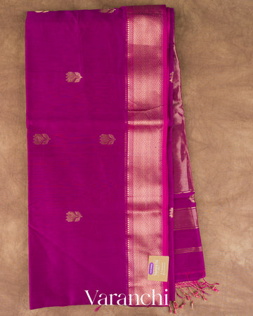 Magenta Pure Maheshwari Silk Cotton Handloom Saree — Full Saree