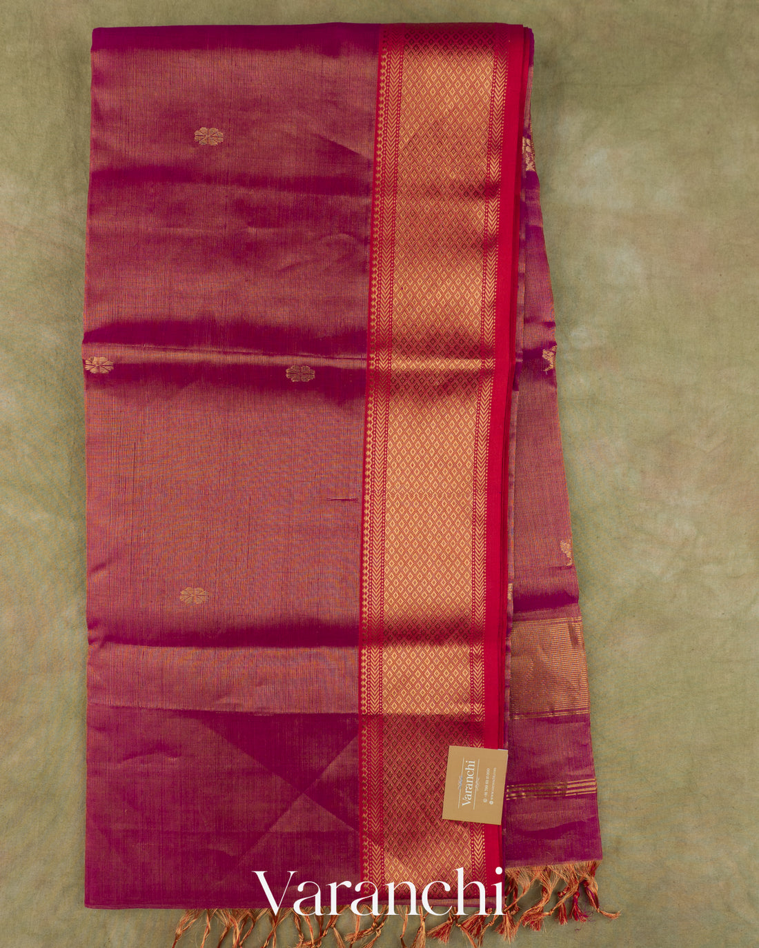 Wine Purple Pure Maheshwari Silk Cotton Handloom Saree — Full Saree
