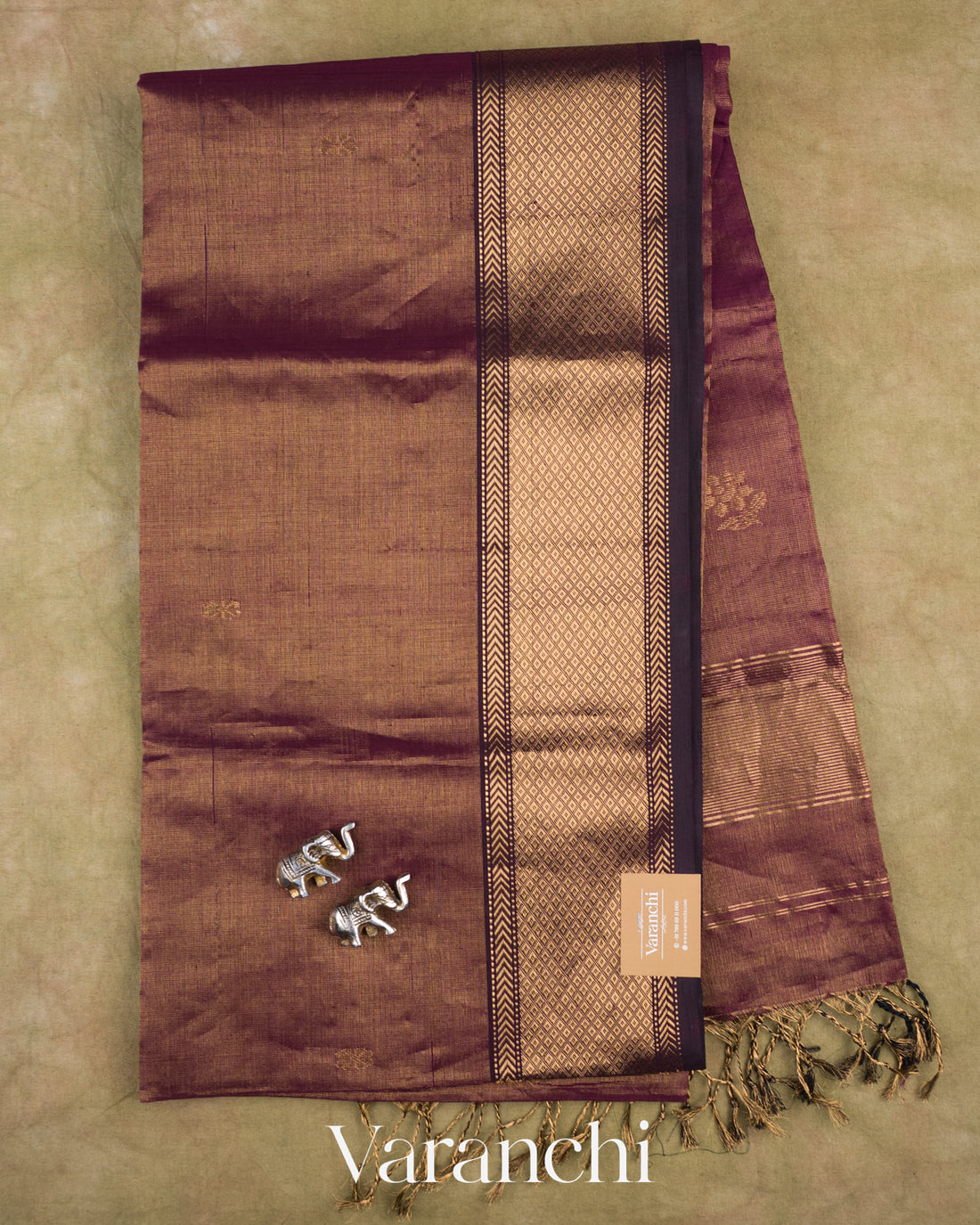 Coffee Brown Pure Maheshwari Silk Cotton Handloom Saree — Full Saree