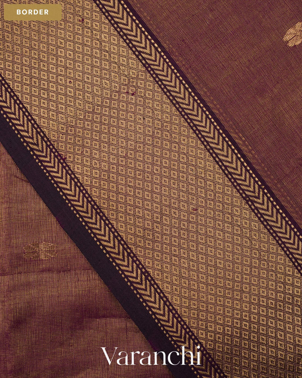 Coffee Brown Pure Maheshwari Silk Cotton Handloom Saree — Border
