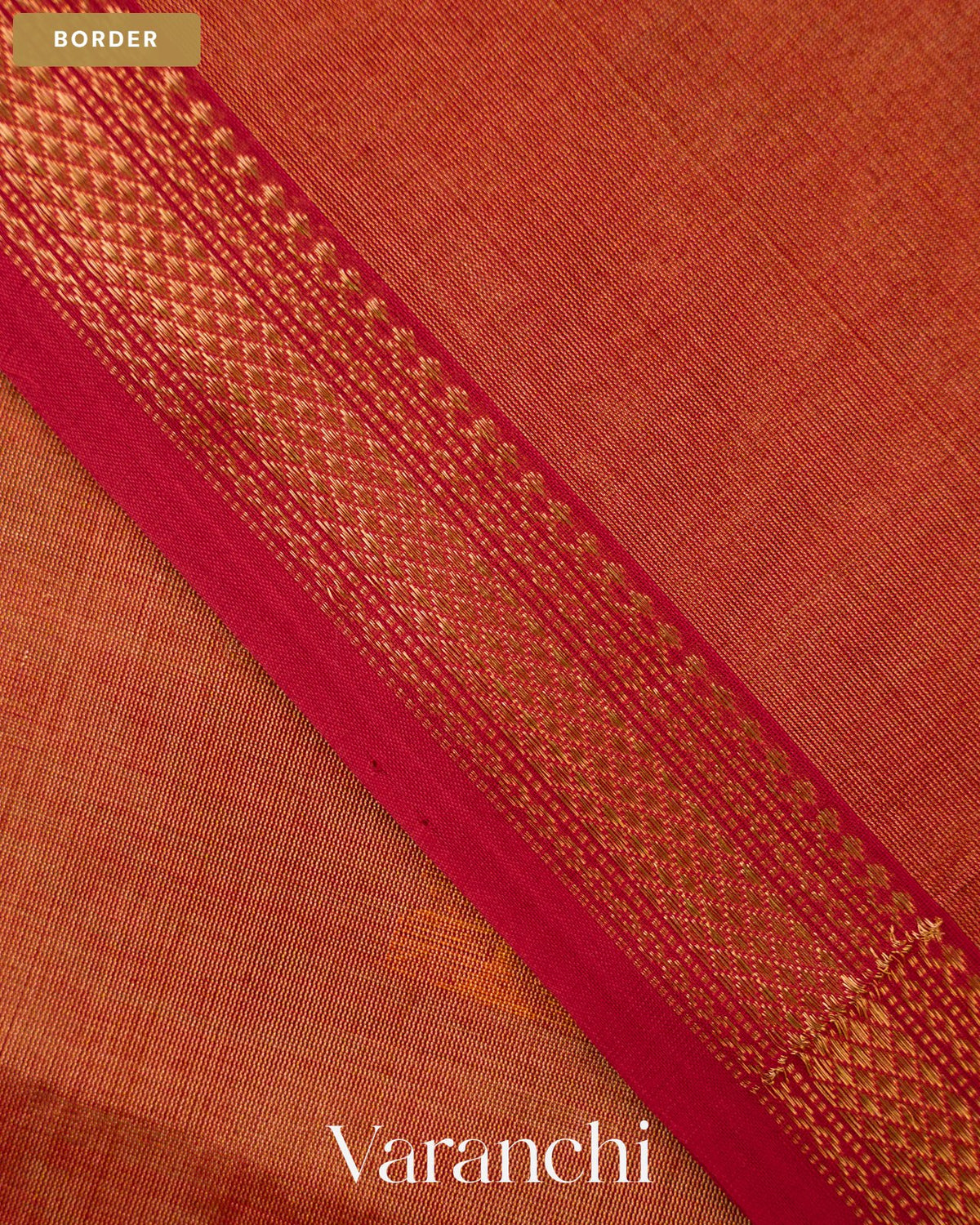 Rust Orange Pure Maheshwari Silk Cotton Handloom Saree — Border
