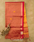 Rust Orange Pure Maheshwari Silk Cotton Handloom Saree — Full Saree