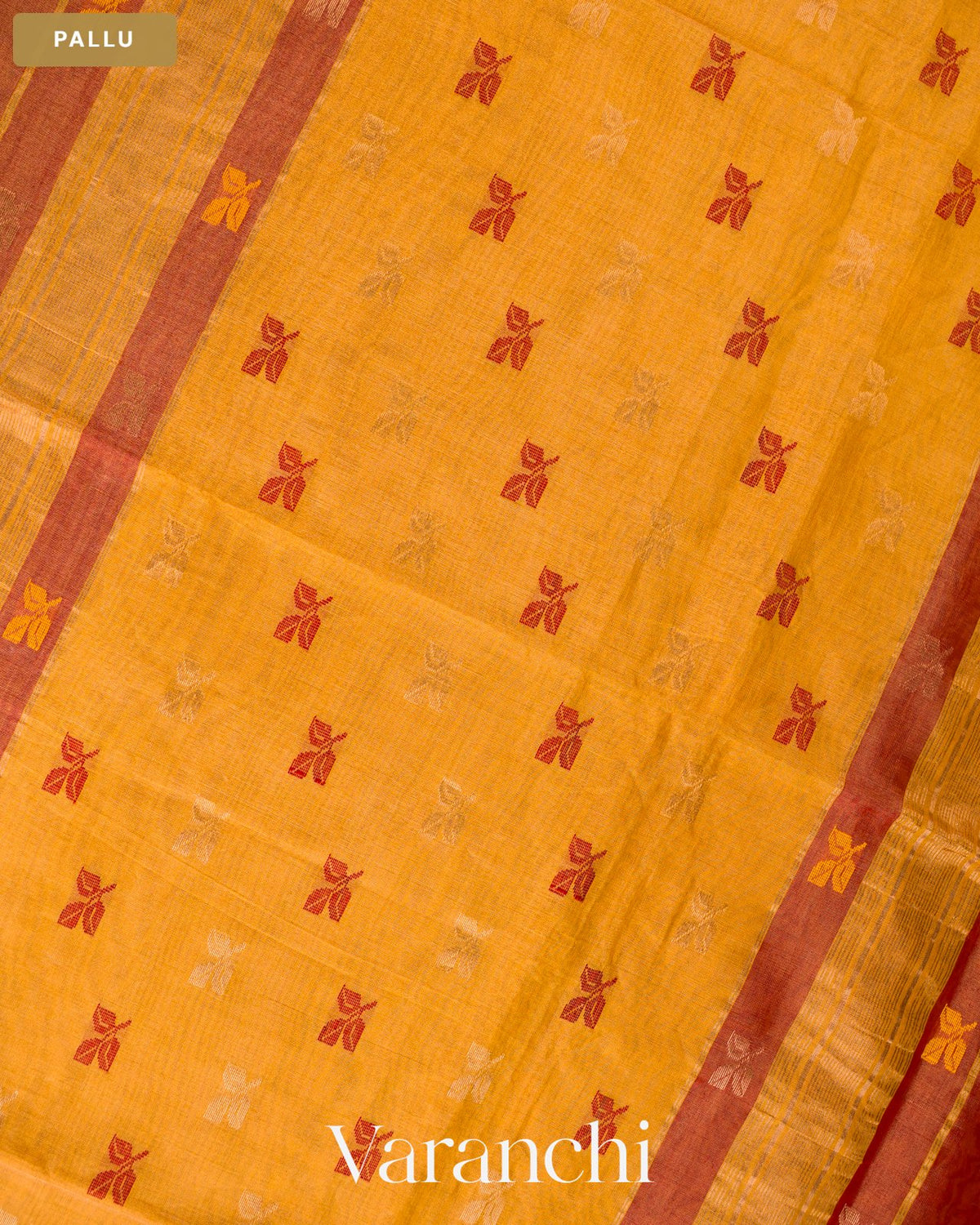 Rust Orange Pure Maheshwari Silk Cotton Handloom Saree — Pallu