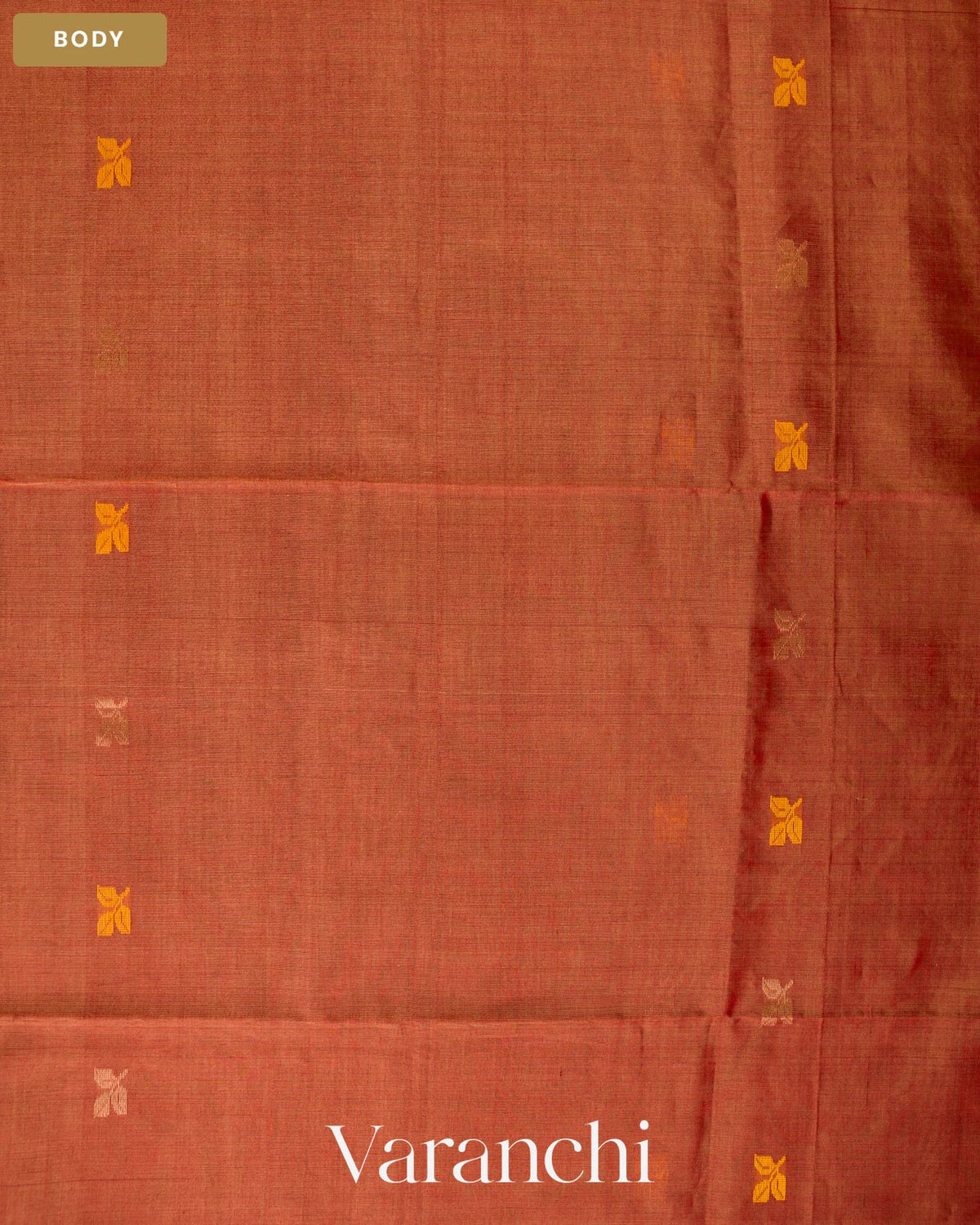 Rust Orange Pure Maheshwari Silk Cotton Handloom Saree — Body