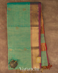 Aqua Blue Pure Maheshwari Silk Cotton Handloom Saree — Folded