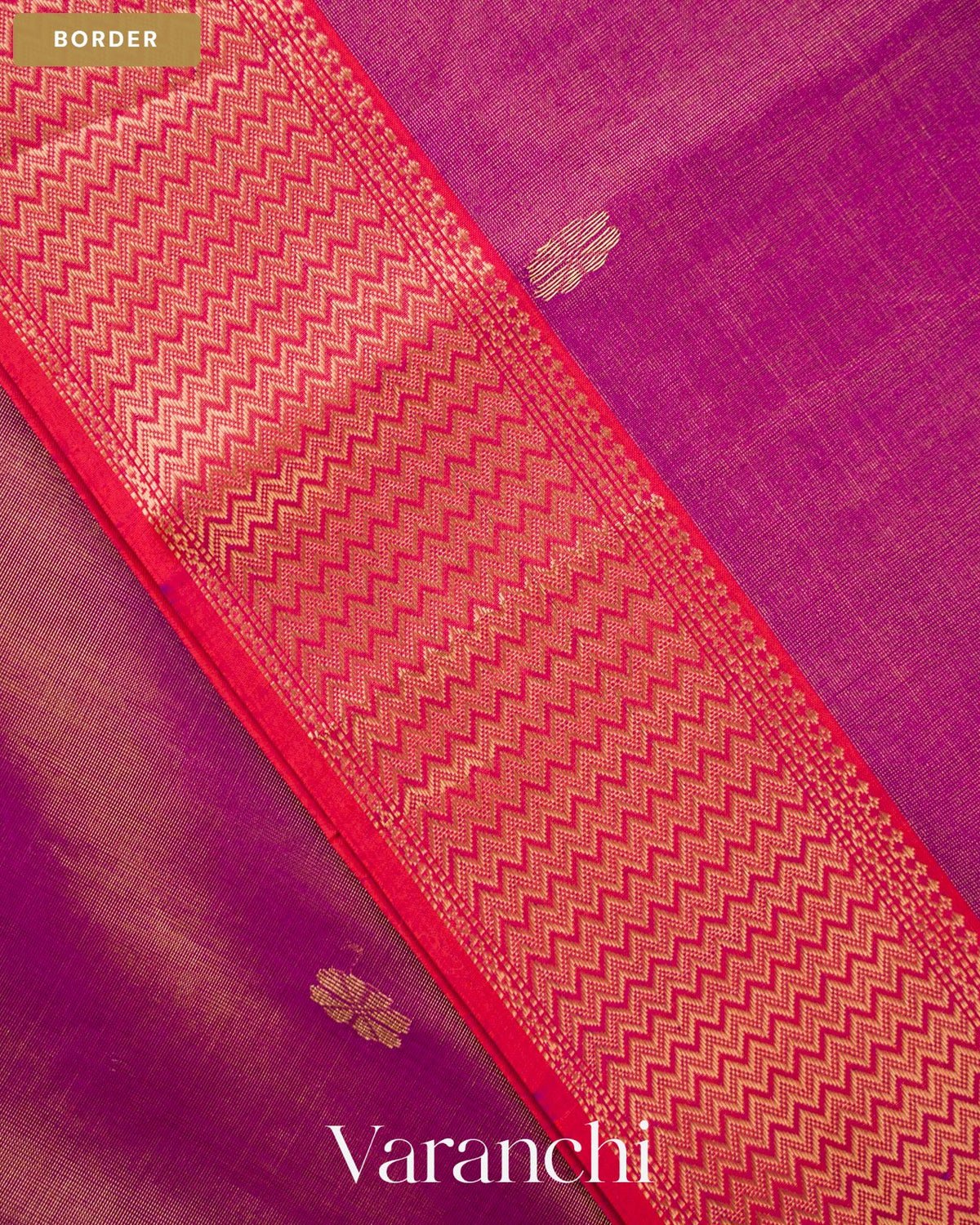 Purple Zigzag Borderd Pure Maheshwari Silk Cotton Handloom Saree — Border
