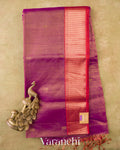Purple Zigzag Borderd Pure Maheshwari Silk Cotton Handloom Saree — Full Saree