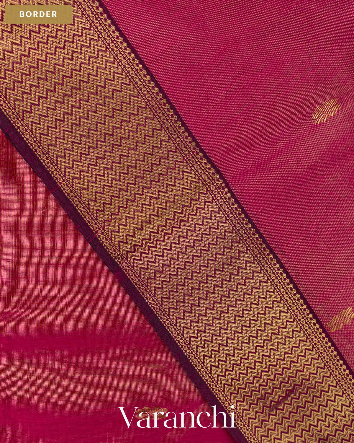 Magenta Zigzag Borderd Pure Maheshwari Silk Cotton Handloom Saree — Border