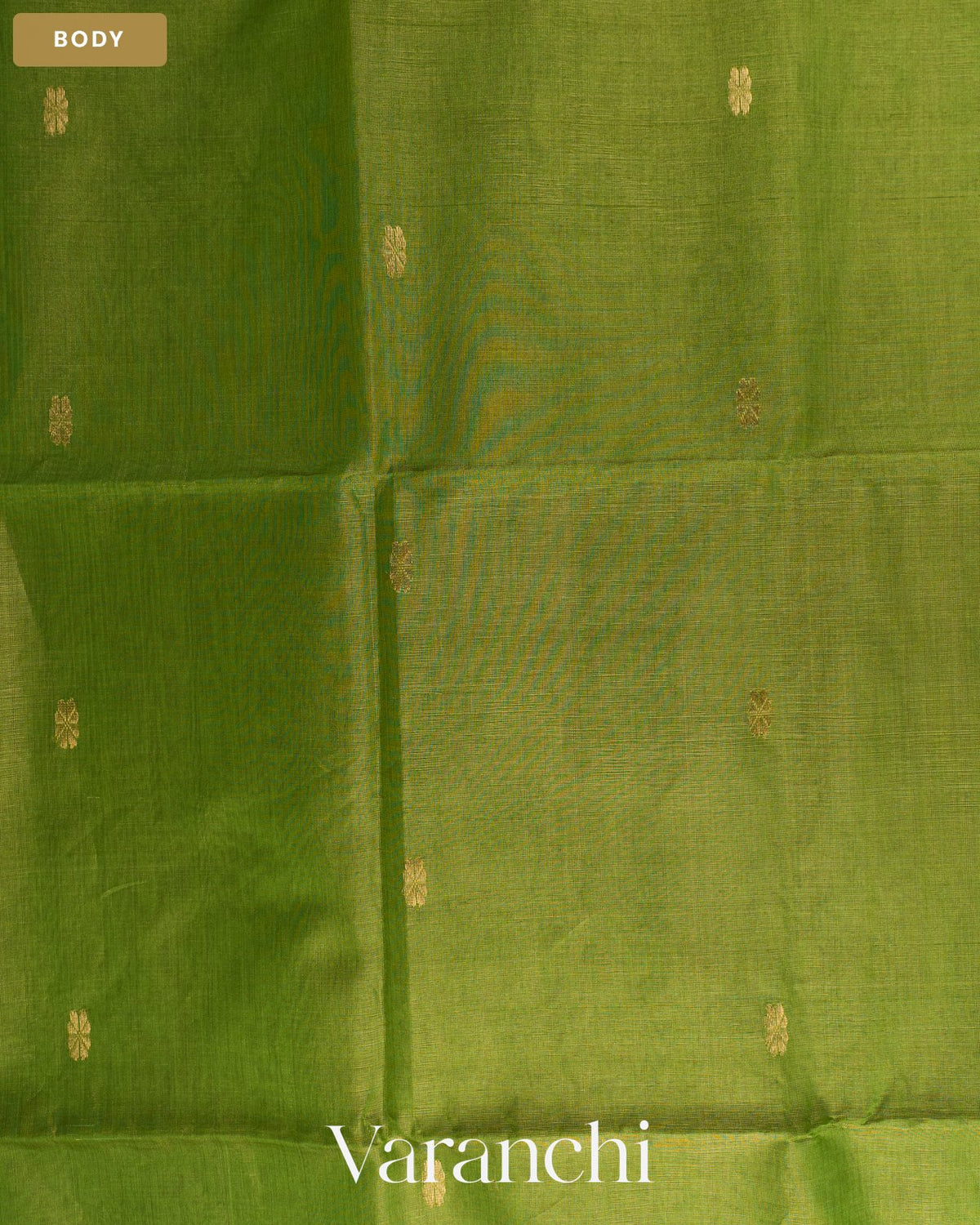 Parrot Green Zigzag Borderd Pure Maheshwari Silk Cotton Handloom Saree — Body