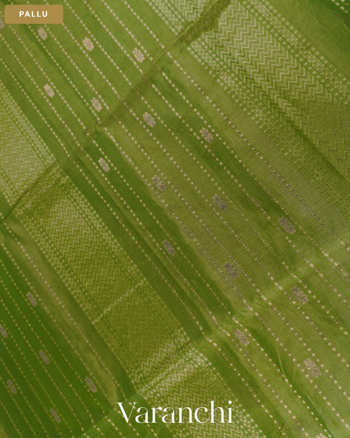 Parrot Green Zigzag Borderd Pure Maheshwari Silk Cotton Handloom Saree — Pallu