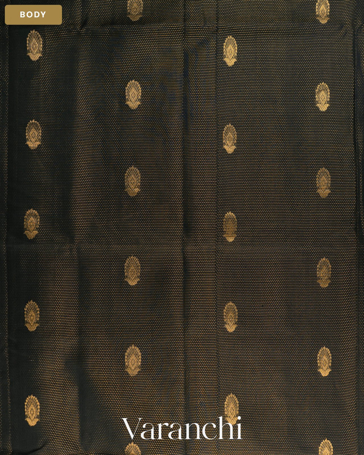 Black Striped Pure Maheshwari Silk Cotton Handloom Saree — Body
