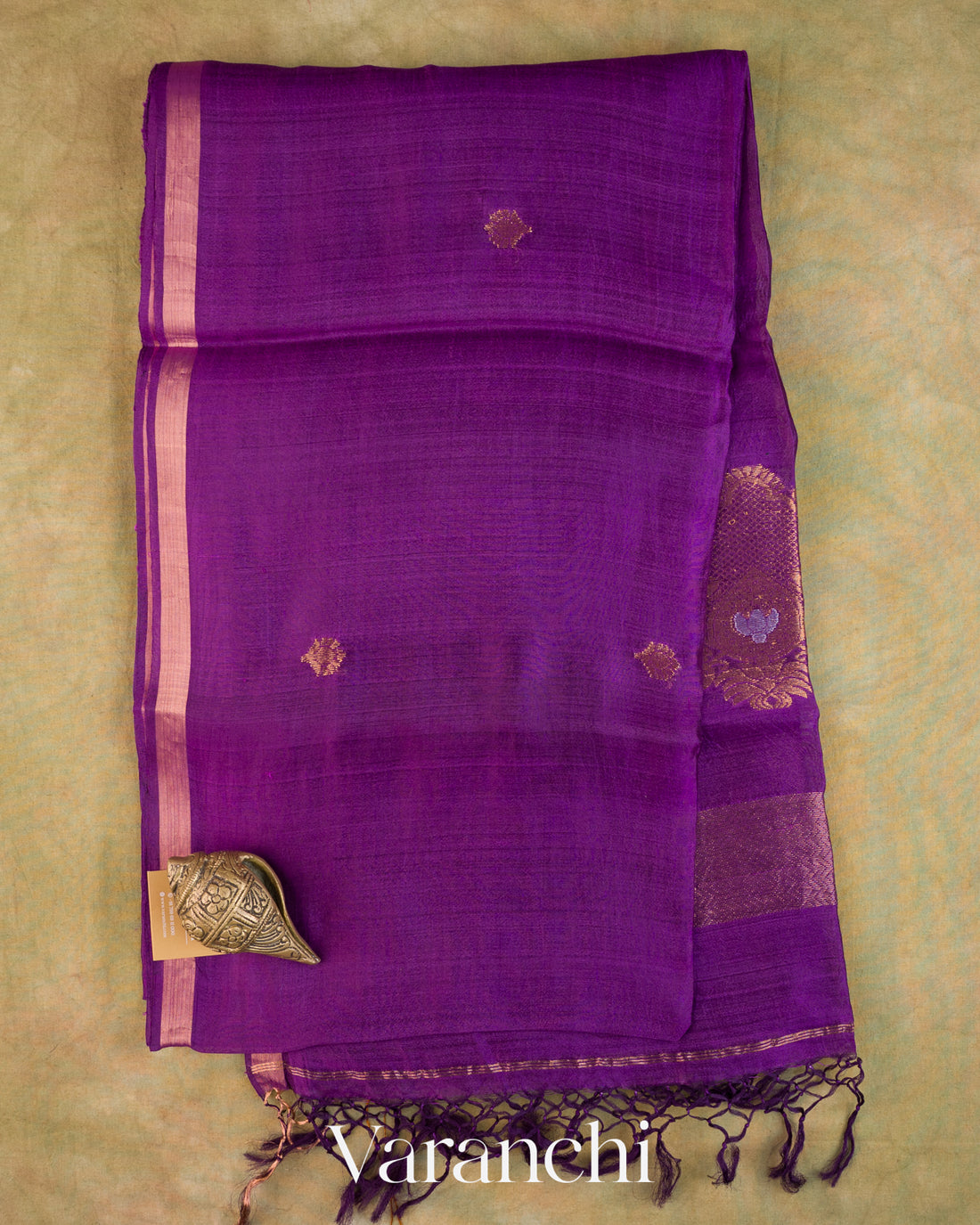 Deep Purple Jamdani Pure Mulberry Silk Handloom Saree — Full Saree