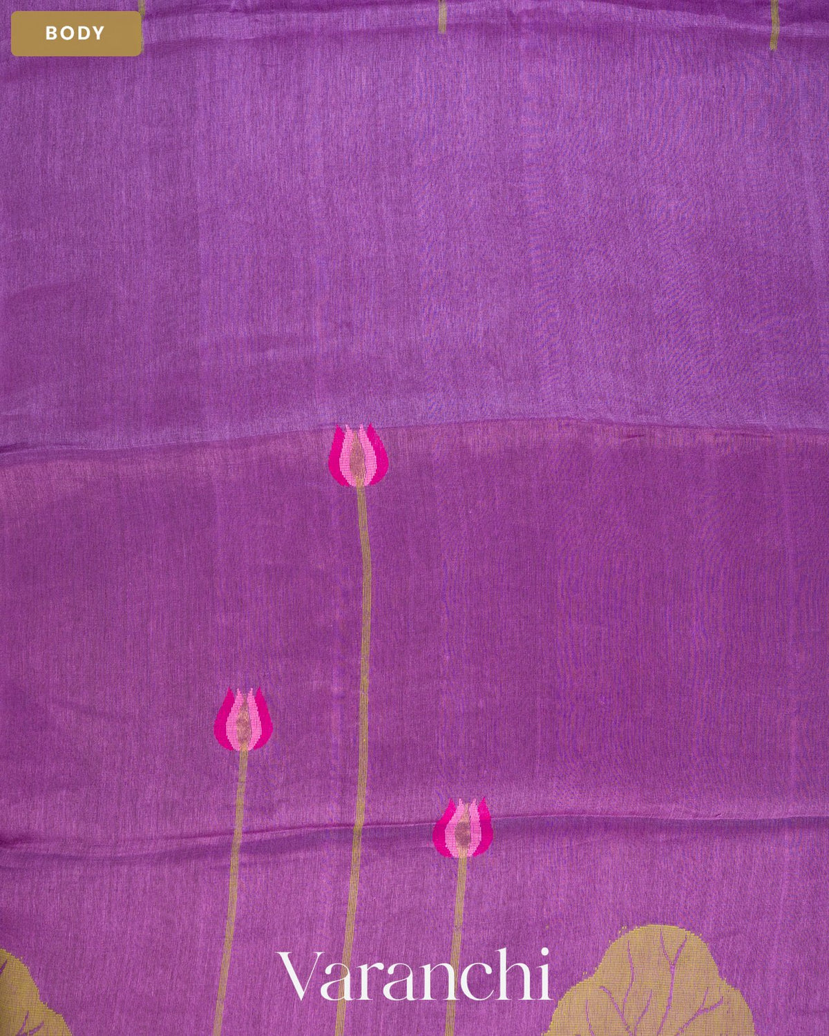 Violet Lotus Jamdani Pure Silk Linen Handloom Saree — Body
