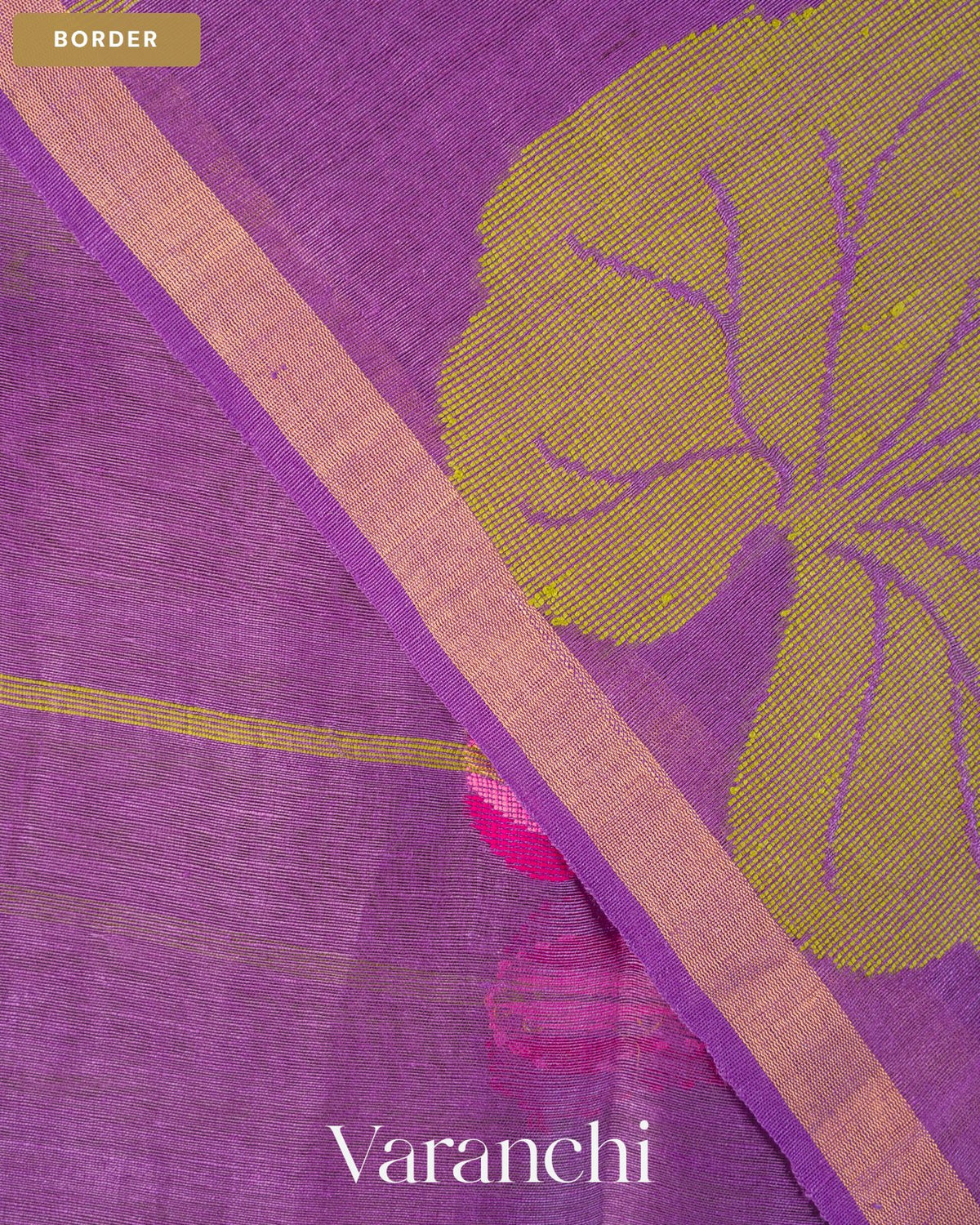 Violet Lotus Jamdani Pure Silk Linen Handloom Saree — Border