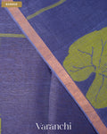 Midnight Blue Lotus Jamdani Pure Silk Linen Handloom Saree — Border