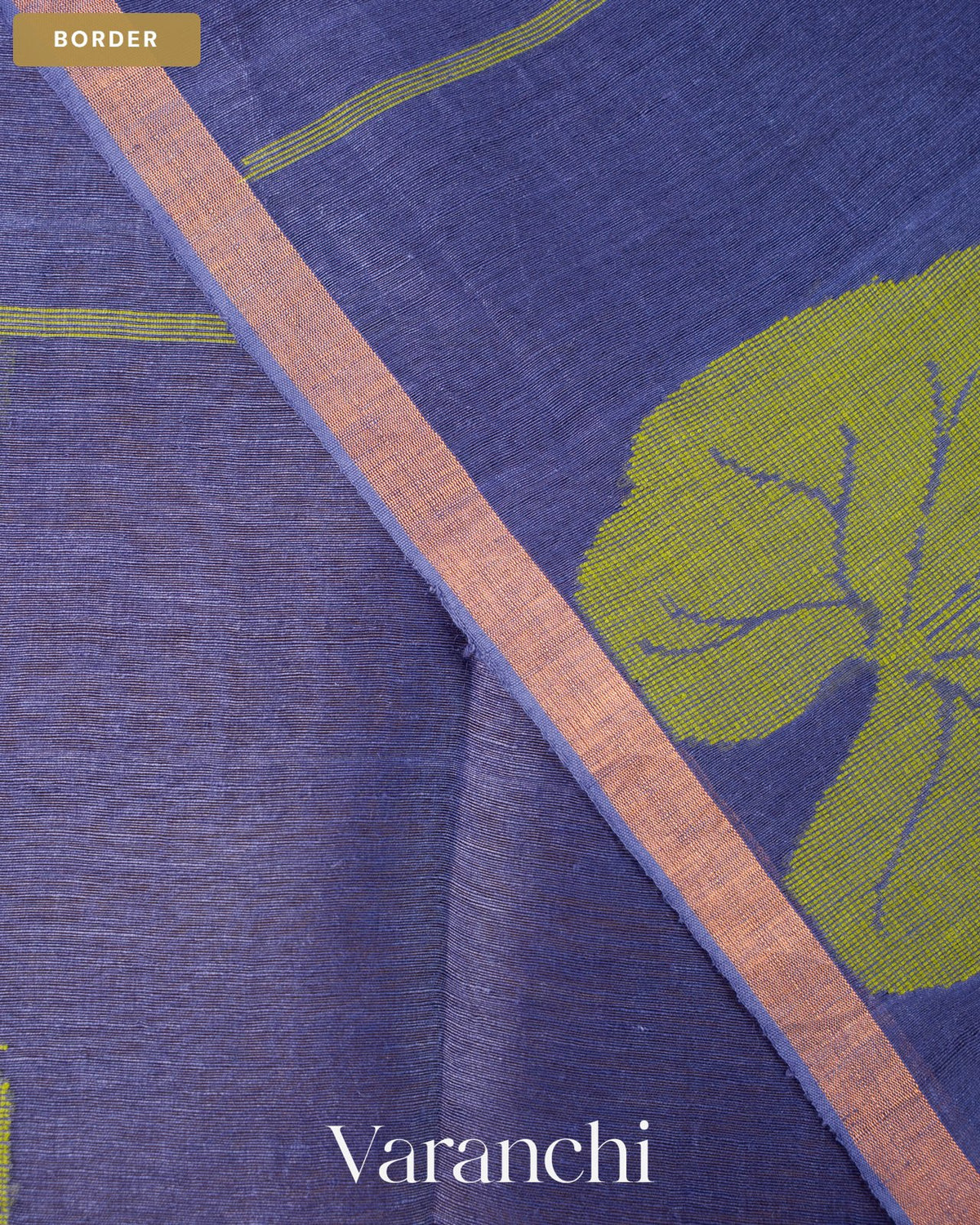 Midnight Blue Lotus Jamdani Pure Silk Linen Handloom Saree — Border