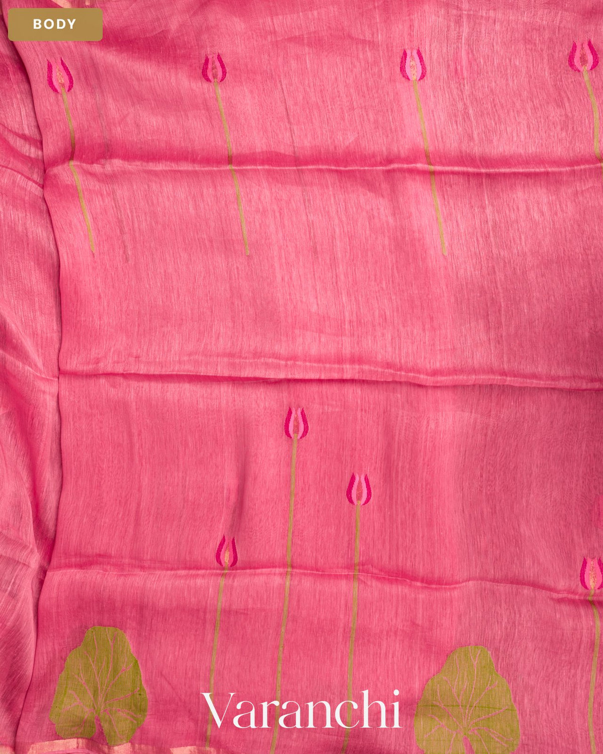 Rose Pink Lotus Jamdani Pure Silk Linen Handloom Saree — Body