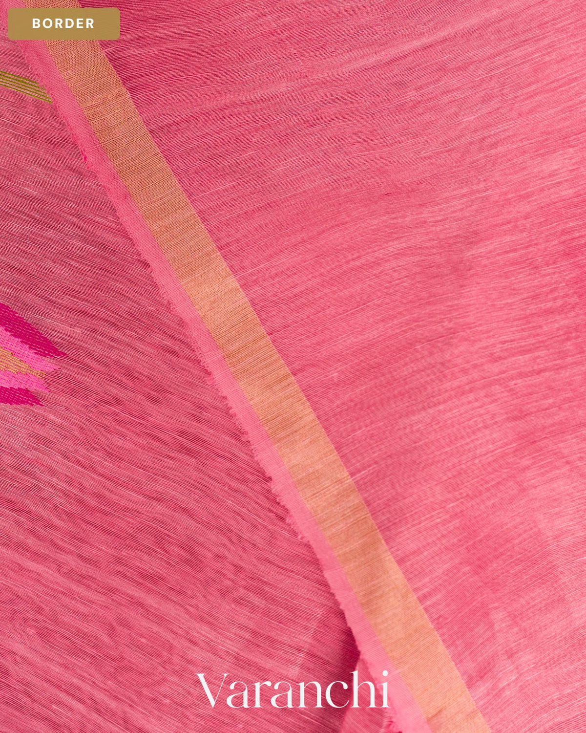 Rose Pink Lotus Jamdani Pure Silk Linen Handloom Saree — Border