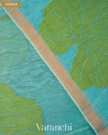 Cyan Blue Lotus Jamdani Pure Silk Linen Handloom Saree — Border