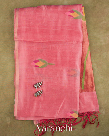 Baby Pink Jamdani Pure Mulberry Silk Handloom Saree — Folded