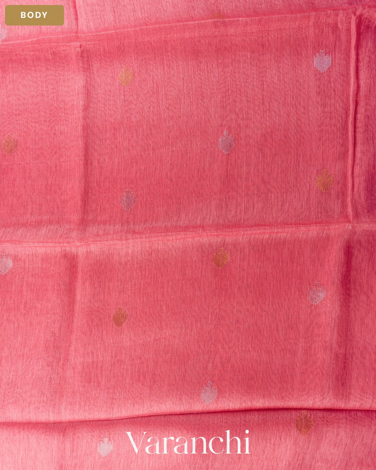 Pink Peach Jamdani Pure Silk Linen Handloom Saree — Body