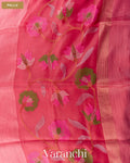 Pink Peach Jamdani Pure Silk Linen Handloom Saree — Pallu