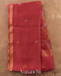 Light Burgandy Jamdani Pure Silk Linen Handloom Saree — Full Saree