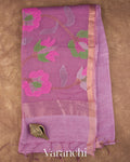 Lavender Jamdani Pure Silk Linen Handloom Saree — Full Saree