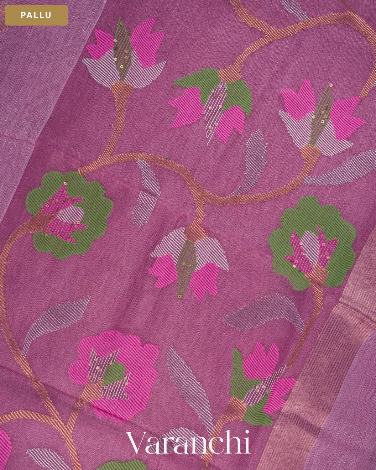 Lavender Jamdani Pure Silk Linen Handloom Saree — Pallu