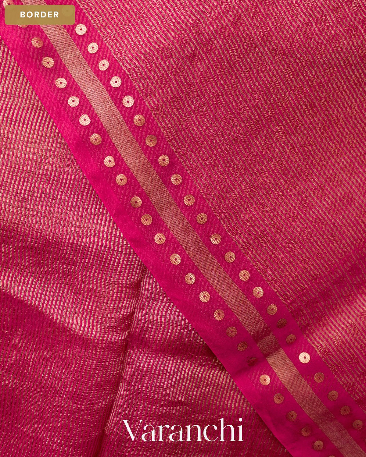 Rani Pink with Sequin Embroidery Pure Muslin Silk Handloom Saree — Border