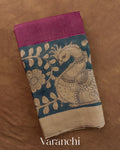 Magenta Kalamkari Printed Pure Tussar Silk Saree — Folded