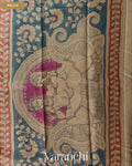 Magenta Kalamkari Printed Pure Tussar Silk Saree — Pallu