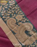 Magenta Kalamkari Printed Pure Tussar Silk Saree — Border