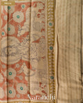Teal Blue Kalamkari Printed Pure Tussar Silk Saree — Pallu