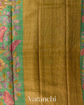 Sea Green Kalamkari Printed Pure Tussar Silk Saree — Pallu