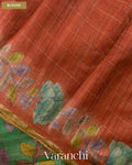 Sea Green Kalamkari Printed Pure Tussar Silk Saree — Blouse