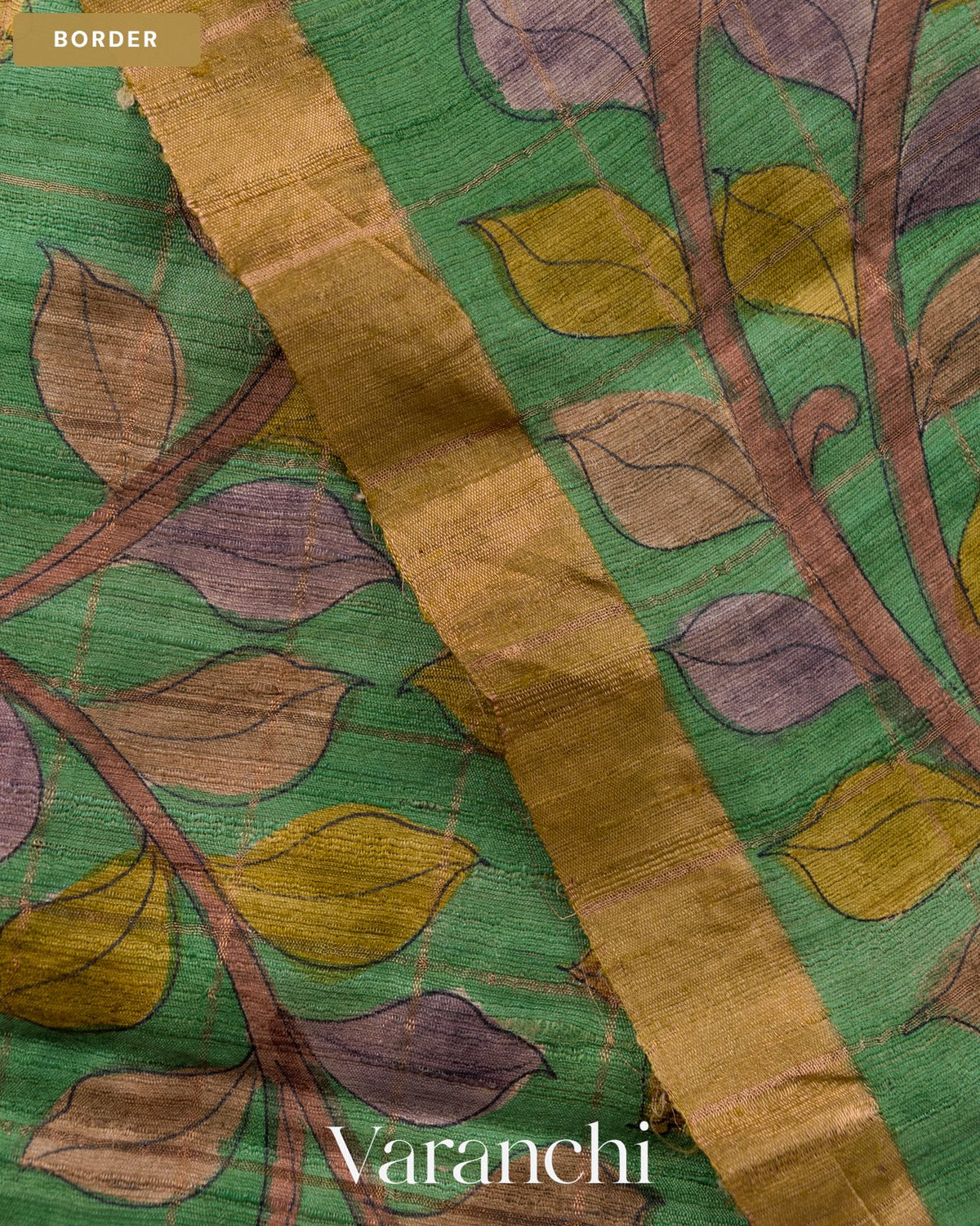 Sea Green Kalamkari Printed Pure Tussar Silk Saree — Border