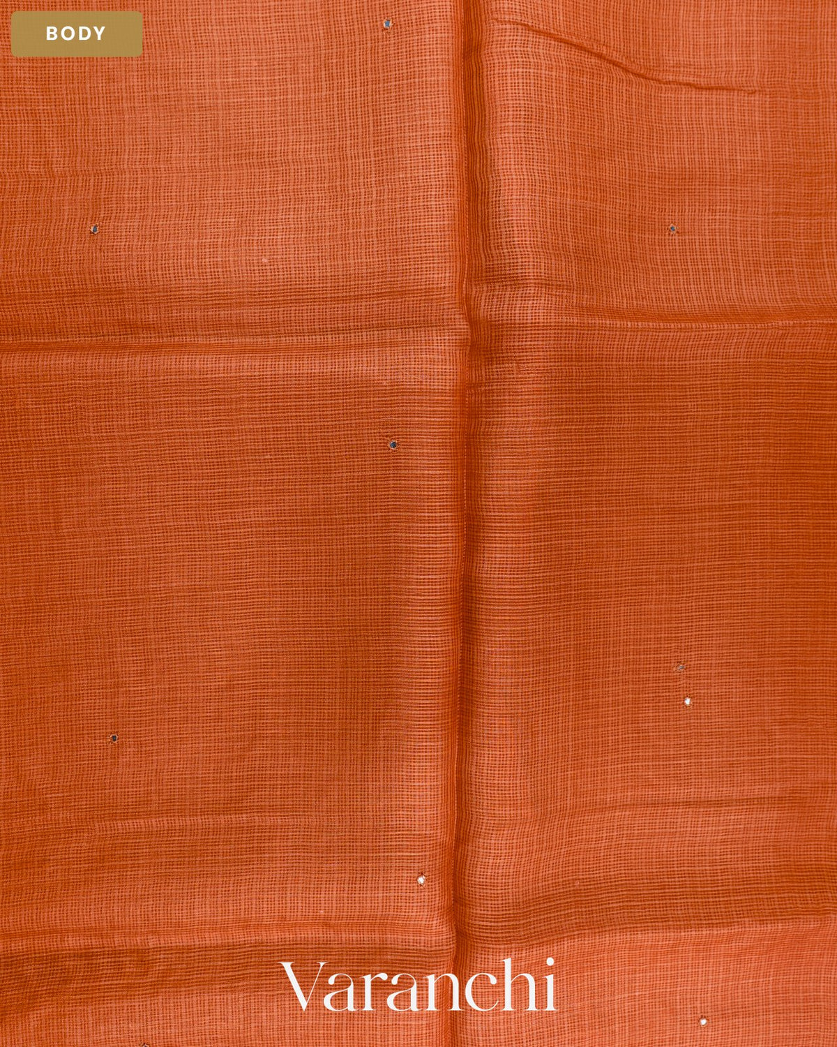 Rust Orange Mirror-Embroidered Pure Kota Tussar Silk Handloom Saree — Body