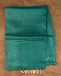 Turquoise Blue Mirror-Embroidered Pure Kota Tussar Silk Handloom Saree — Full Saree